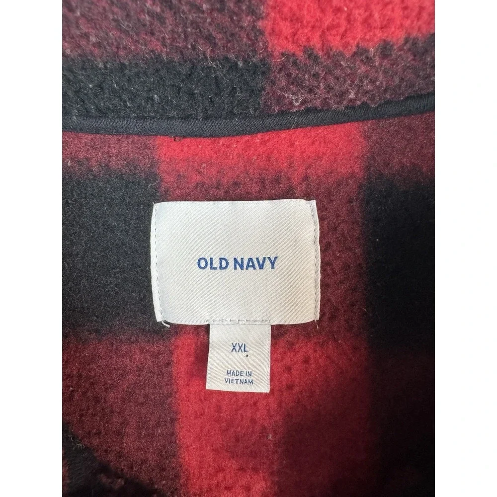 Old Navy Buffalo Plaid Fleece Pullover Mens XXL Red Black 1/4 Zip Sweater